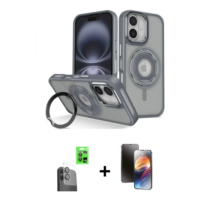 MARSİLYAN™- iPhone 16 Kılıf Nova Minimal Serisi - Siyah 3D Antistatik Mat Seramik Nano Ekran Koruyucu + Raze Metal Kamera Lens - SH