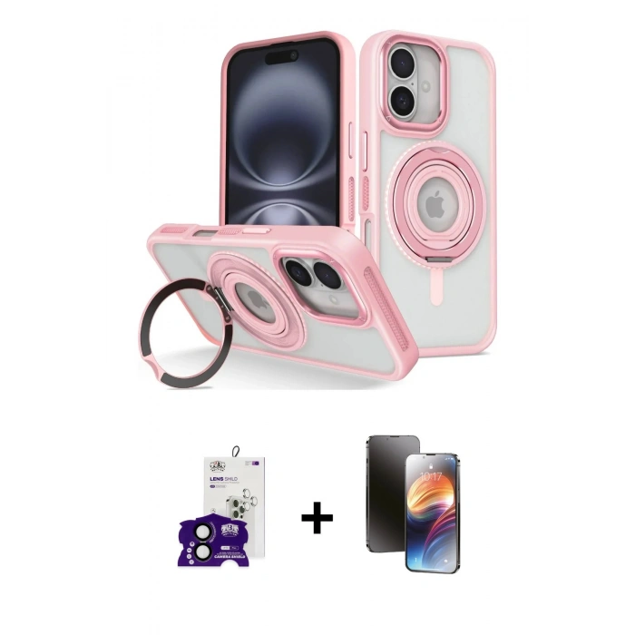 MARSİLYAN™- iPhone 16 Kılıf Nova Minimal Serisi - Siyah 3D Antistatik Mat Seramik Nano Ekran Koruyucu + Siyah Bilvis Titan Kamera Lens
