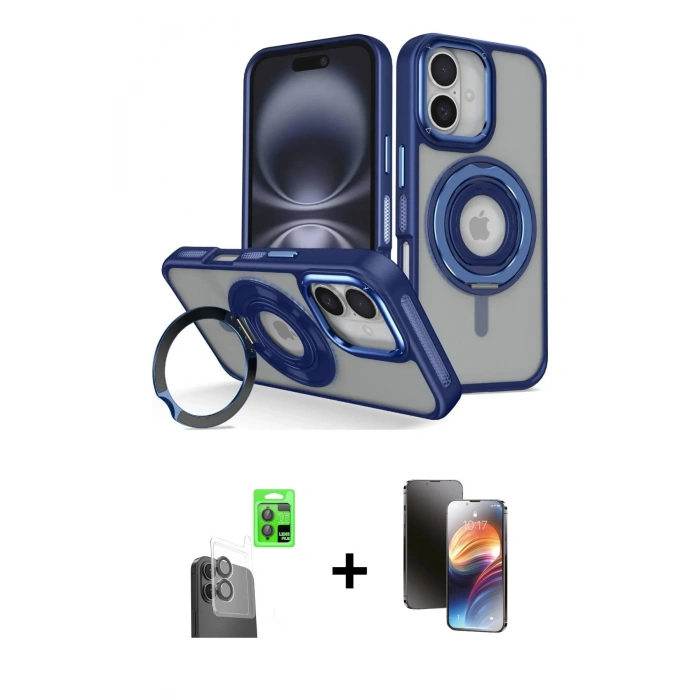 MARSİLYAN™- iPhone 16 Kılıf Nova Minimal Serisi - Siyah 3D Antistatik Mat Seramik Nano Ekran Koruyucu + Raze Metal Kamera Lens - SH