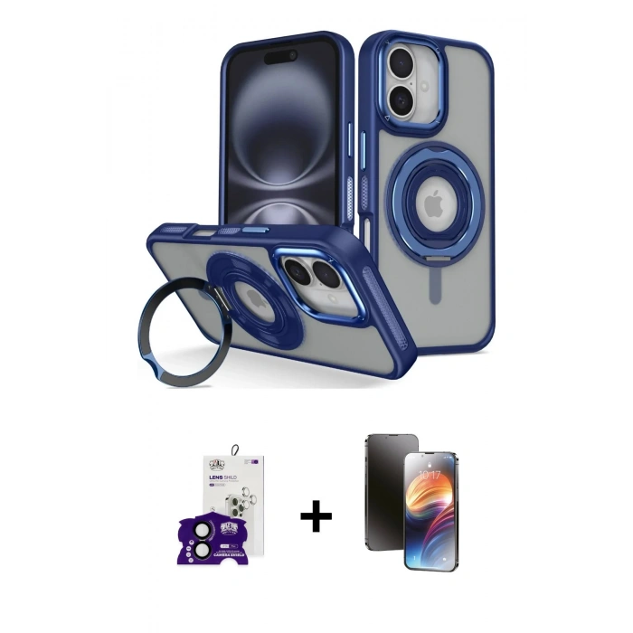 MARSİLYAN™- iPhone 16 Kılıf Nova Minimal Serisi - Siyah 3D Antistatik Mat Seramik Nano Ekran Koruyucu + Siyah Bilvis Titan Kamera Lens