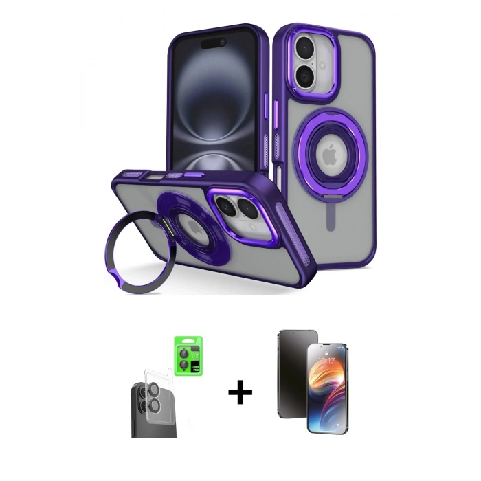 MARSİLYAN™- iPhone 16 Kılıf Nova Minimal Serisi - Siyah 3D Antistatik Mat Seramik Nano Ekran Koruyucu + Raze Metal Kamera Lens - SH