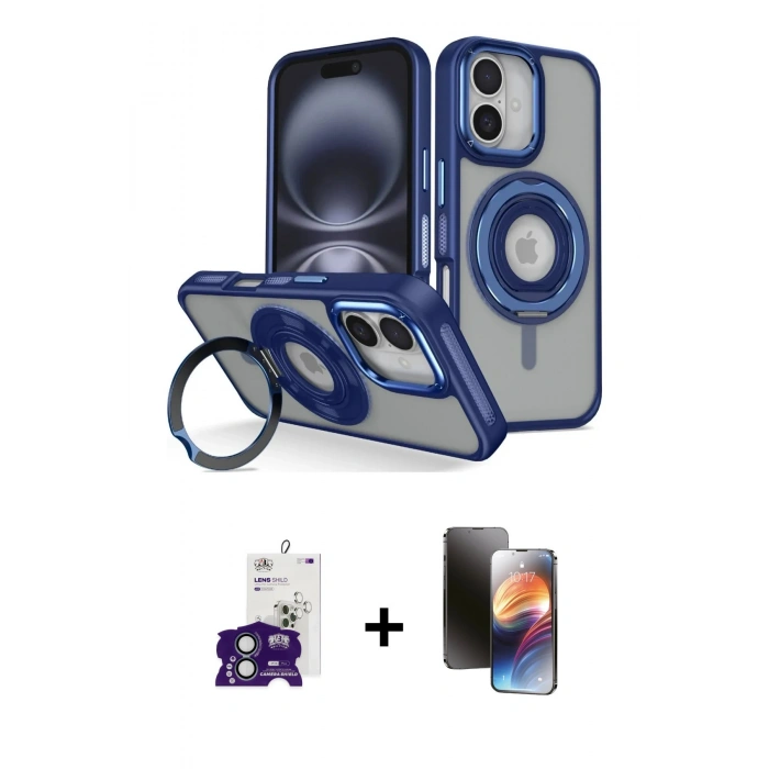 MARSİLYAN™- iPhone 16 Kılıf Nova Minimal Serisi - Siyah 3D Antistatik Mat Seramik Nano Ekran Koruyucu + Bilvis Titan Kamera Lens - YL
