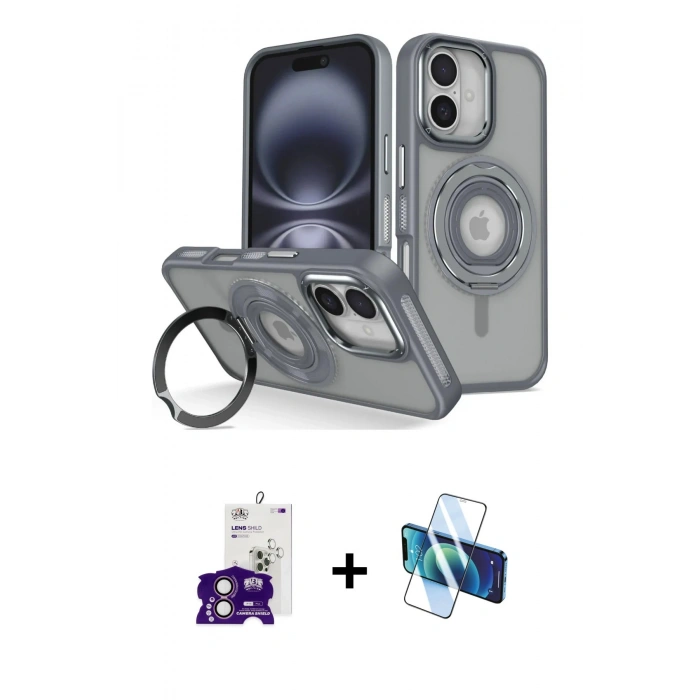 MARSİLYAN™- iPhone 16 Kılıf Nova Minimal Serisi - Siyah 3D Antistatik Seramik Nano Ekran Koruyucu + Bilvis Titan Kamera Lens - PE