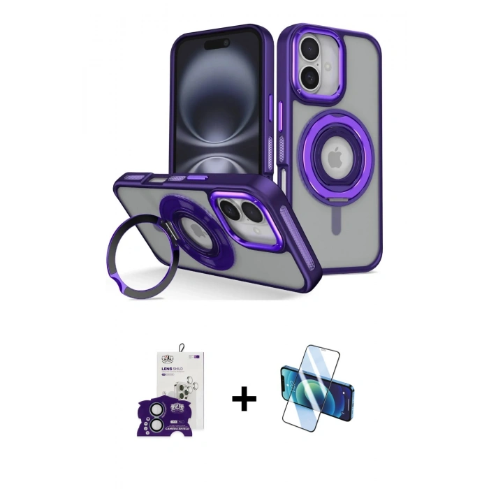 MARSİLYAN™- iPhone 16 Kılıf Nova Minimal Serisi - Siyah 3D Antistatik Seramik Nano Ekran Koruyucu + Bilvis Titan Kamera Lens - YL