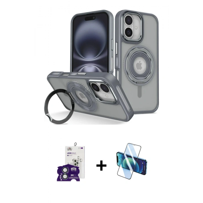 MARSİLYAN™- iPhone 16 Kılıf Nova Minimal Serisi - Siyah 3D Antistatik Seramik Nano Ekran Koruyucu + Bilvis Titan Kamera Lens - YL