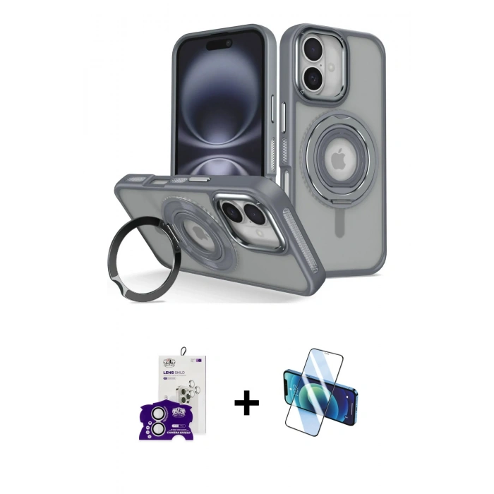 MARSİLYAN™- iPhone 16 Kılıf Nova Minimal Serisi - Siyah 3D Antistatik Seramik Nano Ekran Koruyucu + Bilvis Titan Kamera Lens - GS