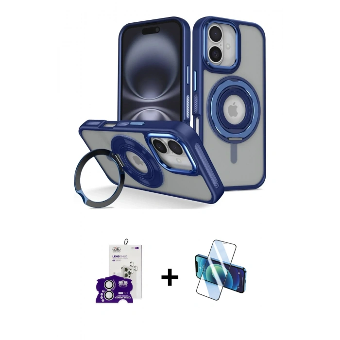 MARSİLYAN™- iPhone 16 Kılıf Nova Minimal Serisi - Siyah 3D Antistatik Seramik Nano Ekran Koruyucu + Bilvis Titan Kamera Lens - GS