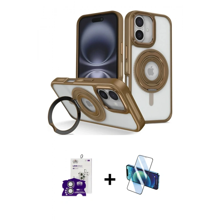 MARSİLYAN™- iPhone 16 Kılıf Nova Minimal Serisi - Siyah 3D Antistatik Seramik Nano Ekran Koruyucu + Bilvis Titan Kamera Lens - GS