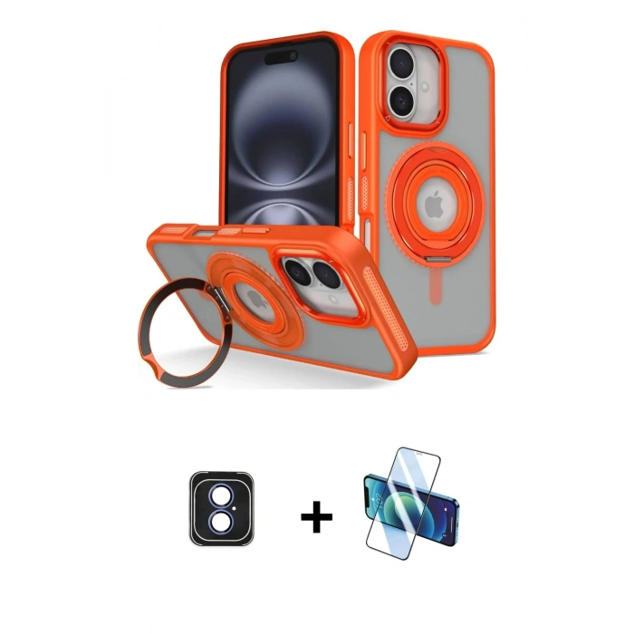 MARSİLYAN™- iPhone 16 Kılıf Nova Minimal Serisi - Siyah 3D Antistatik Seramik Nano Ekran Koruyucu + Mavi PVD Metal Kamera Lens