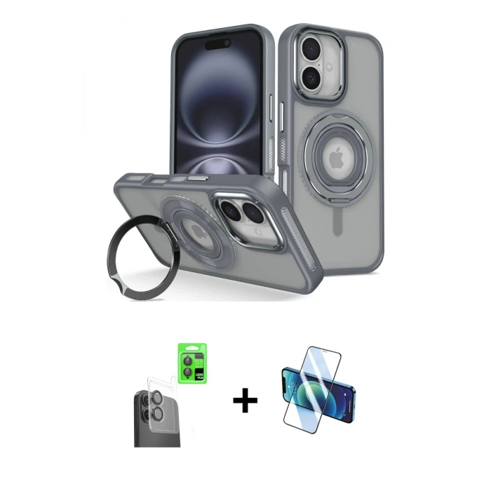 MARSİLYAN™- iPhone 16 Kılıf Nova Minimal Serisi - Siyah 3D Antistatik Seramik Nano Ekran Koruyucu + Raze Metal Kamera Lens - SH
