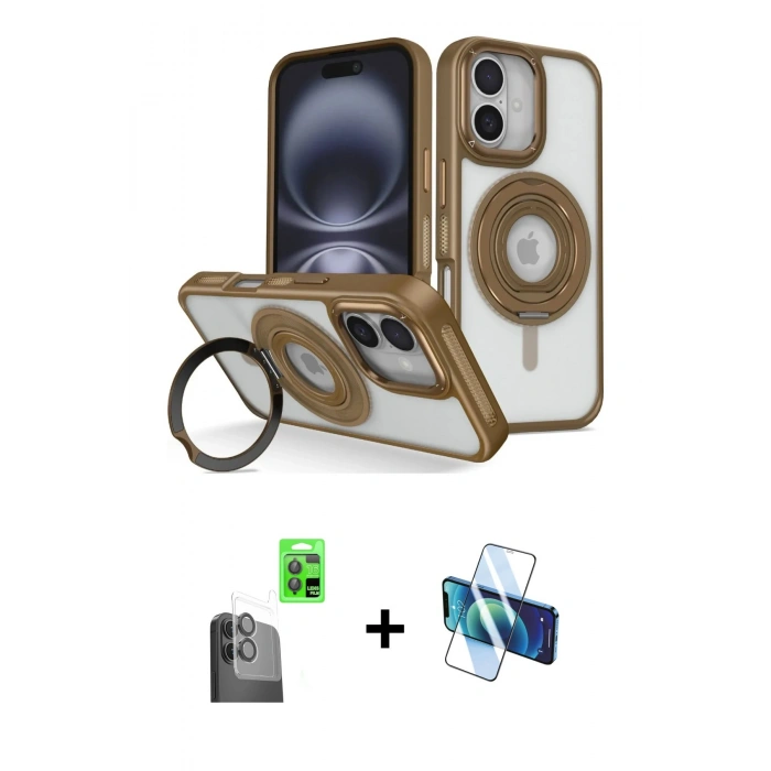 MARSİLYAN™- iPhone 16 Kılıf Nova Minimal Serisi - Siyah 3D Antistatik Seramik Nano Ekran Koruyucu + Raze Metal Kamera Lens - SH