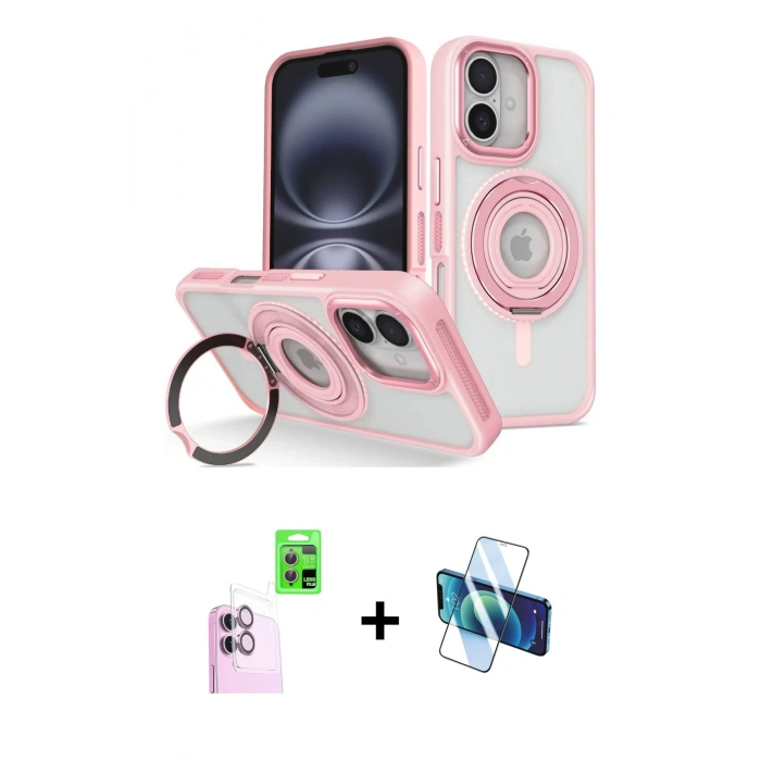MARSİLYAN™- iPhone 16 Kılıf Nova Minimal Serisi - Siyah 3D Antistatik Seramik Nano Ekran Koruyucu + Raze Metal Kamera Lens - PE