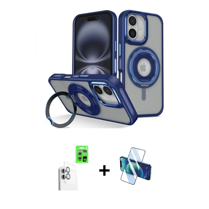 MARSİLYAN™- iPhone 16 Kılıf Nova Minimal Serisi - Siyah 3D Antistatik Seramik Nano Ekran Koruyucu + Raze Metal Kamera Lens - BZ