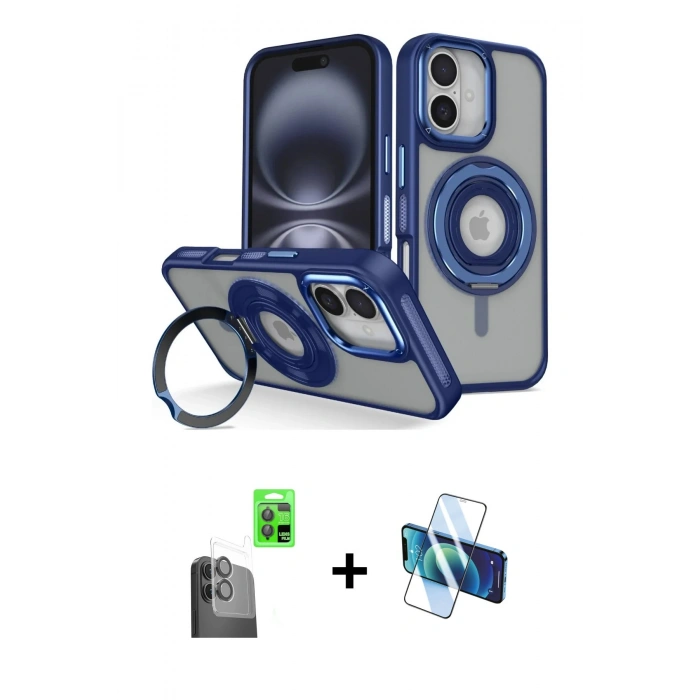 MARSİLYAN™- iPhone 16 Kılıf Nova Minimal Serisi - Siyah 3D Antistatik Seramik Nano Ekran Koruyucu + Raze Metal Kamera Lens - SH