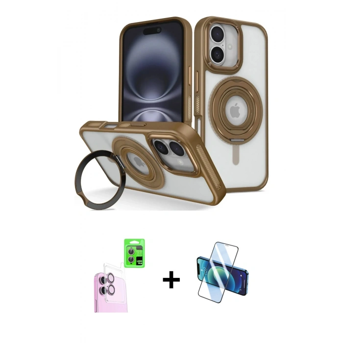 MARSİLYAN™- iPhone 16 Kılıf Nova Minimal Serisi - Siyah 3D Antistatik Seramik Nano Ekran Koruyucu + Raze Metal Kamera Lens - PE