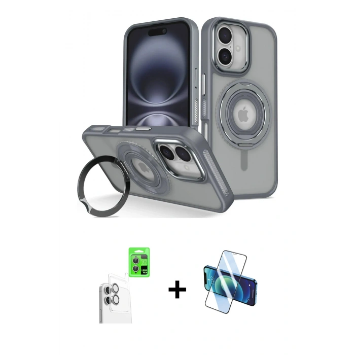 MARSİLYAN™- iPhone 16 Kılıf Nova Minimal Serisi - Siyah 3D Antistatik Seramik Nano Ekran Koruyucu + Raze Metal Kamera Lens - BZ