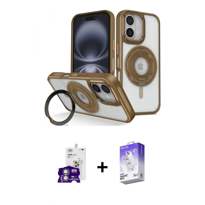 MARSİLYAN™- iPhone 16 Kılıf Nova Minimal Serisi - Siyah Bilvis 5in1 3D Magic Cam Ekran Koruyucu + Bilvis Titan Kamera Lens - GS