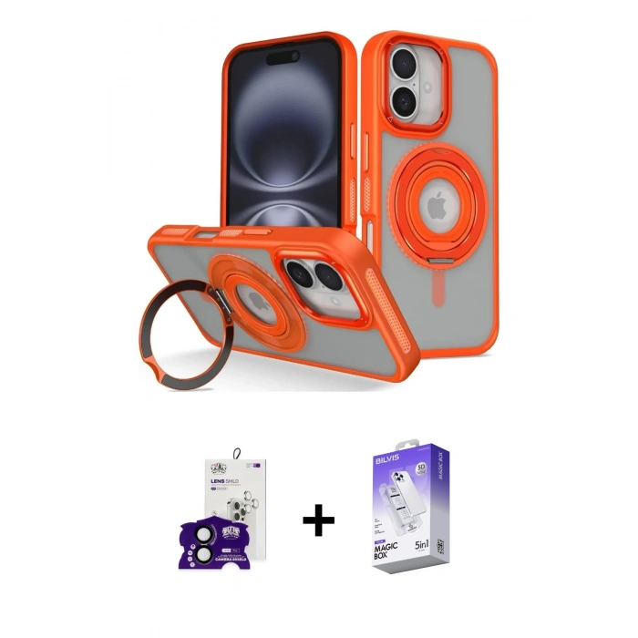 MARSİLYAN™- iPhone 16 Kılıf Nova Minimal Serisi - Siyah Bilvis 5in1 3D Magic Cam Ekran Koruyucu + Bilvis Titan Kamera Lens - SH