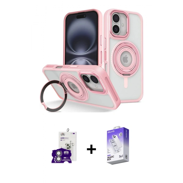 MARSİLYAN™- iPhone 16 Kılıf Nova Minimal Serisi - Siyah Bilvis 5in1 3D Magic Cam Ekran Koruyucu + Bilvis Titan Kamera Lens - GS
