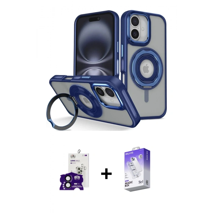 MARSİLYAN™- iPhone 16 Kılıf Nova Minimal Serisi - Siyah Bilvis 5in1 3D Magic Cam Ekran Koruyucu + Bilvis Titan Kamera Lens - SH