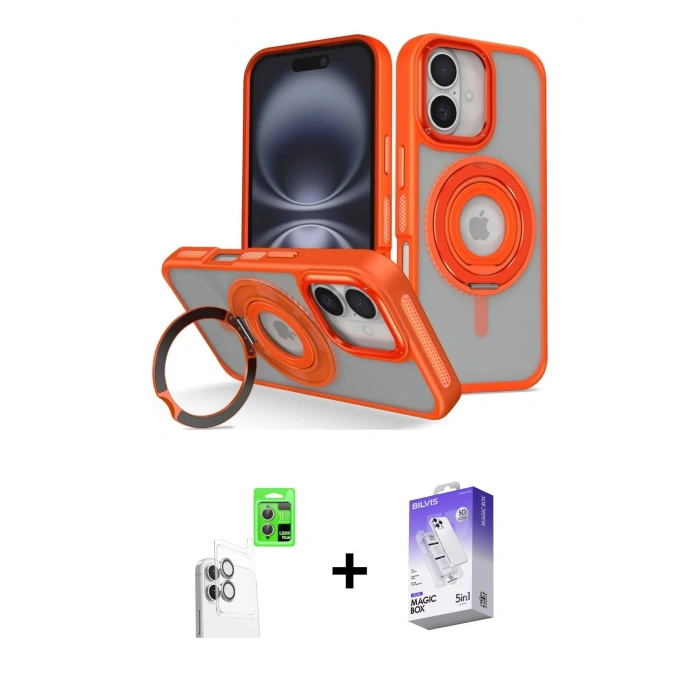 MARSİLYAN™- iPhone 16 Kılıf Nova Minimal Serisi - Siyah Bilvis 5in1 3D Magic Cam Ekran Koruyucu + Raze Metal Kamera Lens - BZ