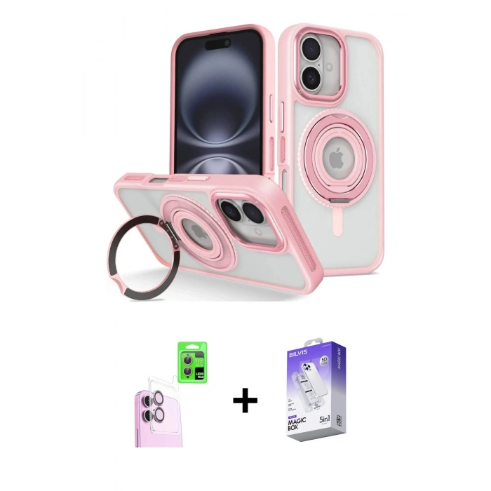 MARSİLYAN™- iPhone 16 Kılıf Nova Minimal Serisi - Siyah Bilvis 5in1 3D Magic Cam Ekran Koruyucu + Raze Metal Kamera Lens - PE