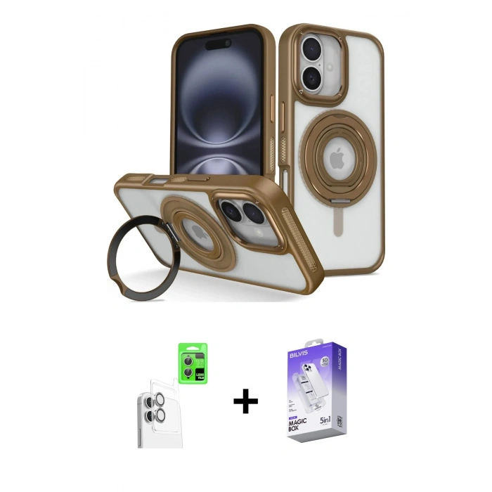 MARSİLYAN™- iPhone 16 Kılıf Nova Minimal Serisi - Siyah Bilvis 5in1 3D Magic Cam Ekran Koruyucu + Raze Metal Kamera Lens - BZ