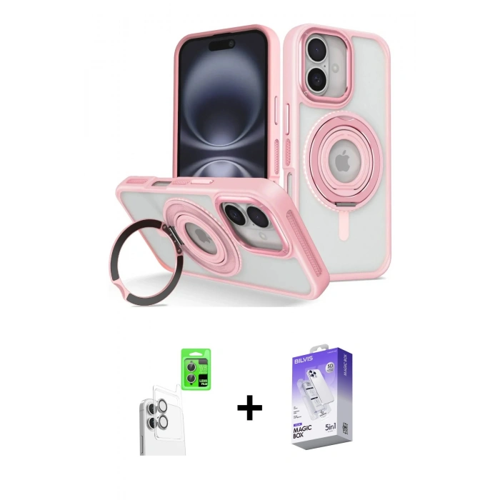 MARSİLYAN™- iPhone 16 Kılıf Nova Minimal Serisi - Siyah Bilvis 5in1 3D Magic Cam Ekran Koruyucu + Raze Metal Kamera Lens - BZ