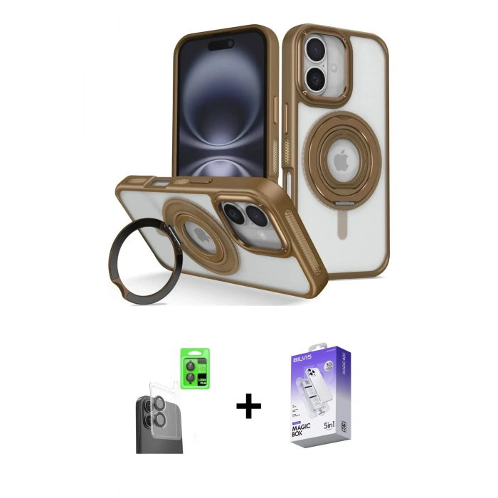 MARSİLYAN™- iPhone 16 Kılıf Nova Minimal Serisi - Siyah Bilvis 5in1 3D Magic Cam Ekran Koruyucu + Siyah Raze Metal Kamera Lens