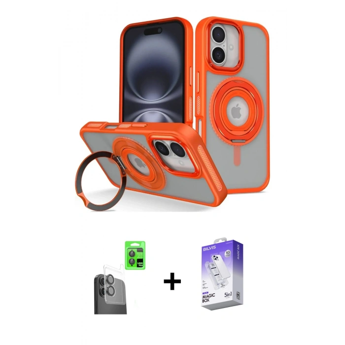 MARSİLYAN™- iPhone 16 Kılıf Nova Minimal Serisi - Siyah Bilvis 5in1 3D Magic Cam Ekran Koruyucu + Siyah Raze Metal Kamera Lens