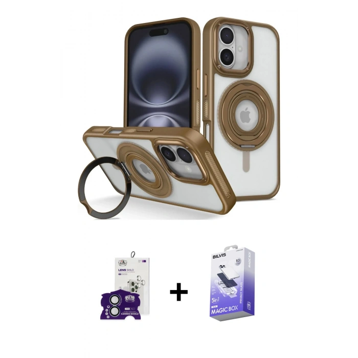 MARSİLYAN™- iPhone 16 Kılıf Nova Minimal Serisi - Siyah Bilvis 5in1 5D Magic Hayalet Cam Ekran Koruyucu + Bilvis Titan Kamera Lens - YL