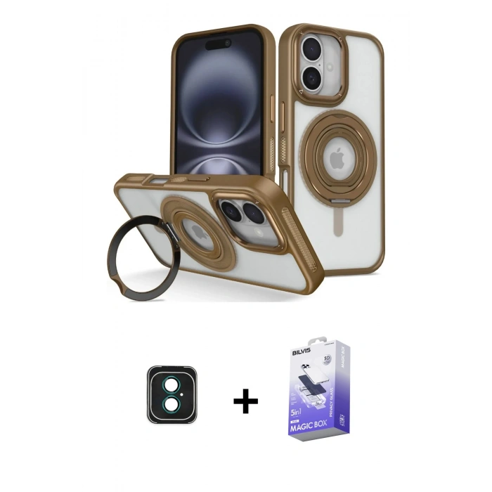 MARSİLYAN™- iPhone 16 Kılıf Nova Minimal Serisi - Siyah Bilvis 5in1 5D Magic Hayalet Cam Ekran Koruyucu + PVD Metal Kamera Lens - YL