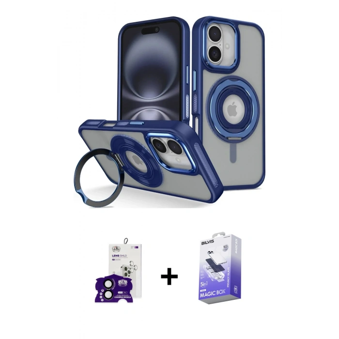 MARSİLYAN™- iPhone 16 Kılıf Nova Minimal Serisi - Siyah Bilvis 5in1 5D Magic Hayalet Cam Ekran Koruyucu + Siyah Bilvis Titan Kamera Lens