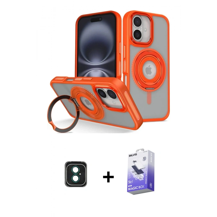 MARSİLYAN™- iPhone 16 Kılıf Nova Minimal Serisi - Siyah Bilvis 5in1 5D Magic Hayalet Cam Ekran Koruyucu + PVD Metal Kamera Lens - YL
