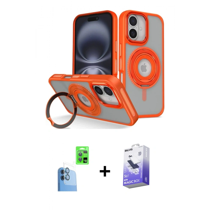 MARSİLYAN™- iPhone 16 Kılıf Nova Minimal Serisi - Siyah Bilvis 5in1 5D Magic Hayalet Cam Ekran Koruyucu + Raze Metal Kamera Lens - LT