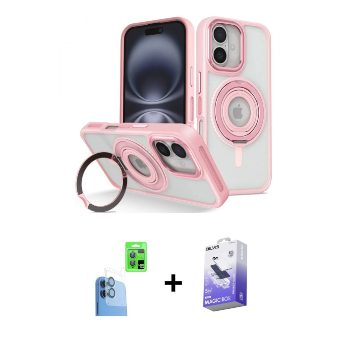 MARSİLYAN™- iPhone 16 Kılıf Nova Minimal Serisi - Siyah Bilvis 5in1 5D Magic Hayalet Cam Ekran Koruyucu + Raze Metal Kamera Lens - LT