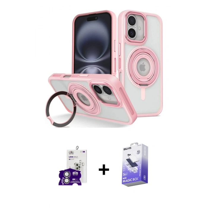 MARSİLYAN™- iPhone 16 Kılıf Nova Minimal Serisi - Siyah Bilvis 5in1 5D Magic Hayalet Cam Ekran Koruyucu + Bilvis Titan Kamera Lens - GS