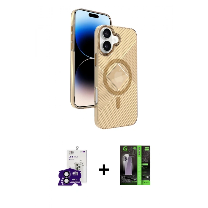 MARSİLYAN™- iPhone 16 Kılıf Nova Modern Prime - Şeffaf 360 Full Body Arka Koruyucu + Bilvis Titan Kamera Lens - SH