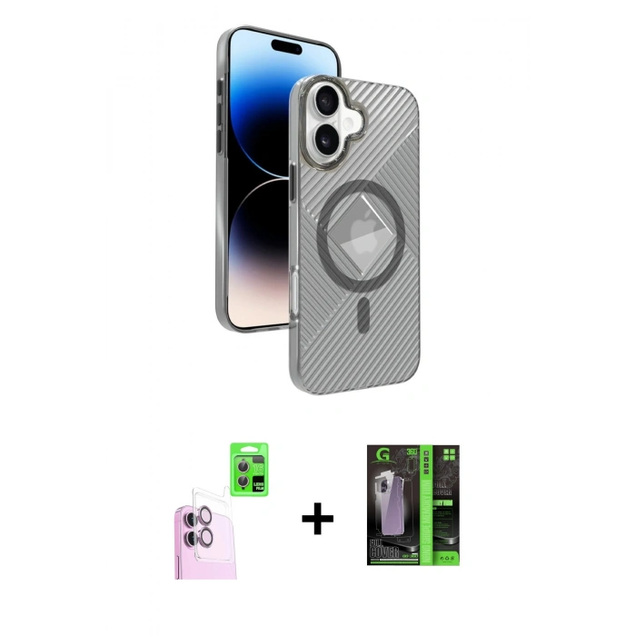 MARSİLYAN™- iPhone 16 Kılıf Nova Modern Prime - Şeffaf 360 Full Body Arka Koruyucu + Raze Metal Kamera Lens - PE
