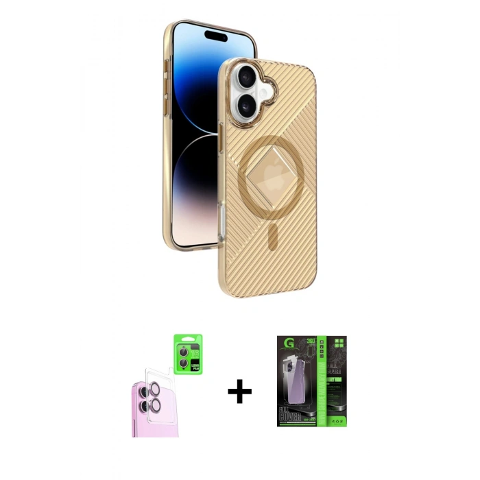 MARSİLYAN™- iPhone 16 Kılıf Nova Modern Prime - Şeffaf 360 Full Body Arka Koruyucu + Raze Metal Kamera Lens - PE