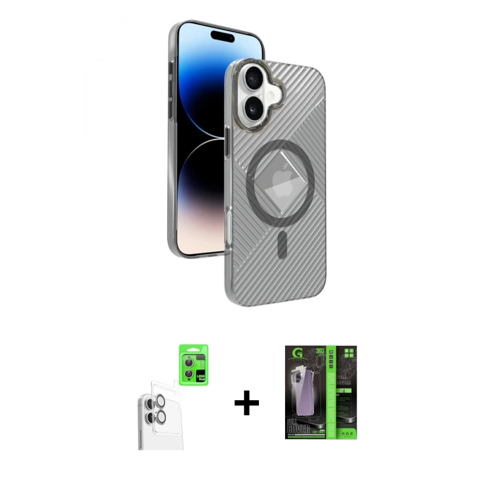 MARSİLYAN™- iPhone 16 Kılıf Nova Modern Prime - Şeffaf 360 Full Body Arka Koruyucu + Raze Metal Kamera Lens - BZ