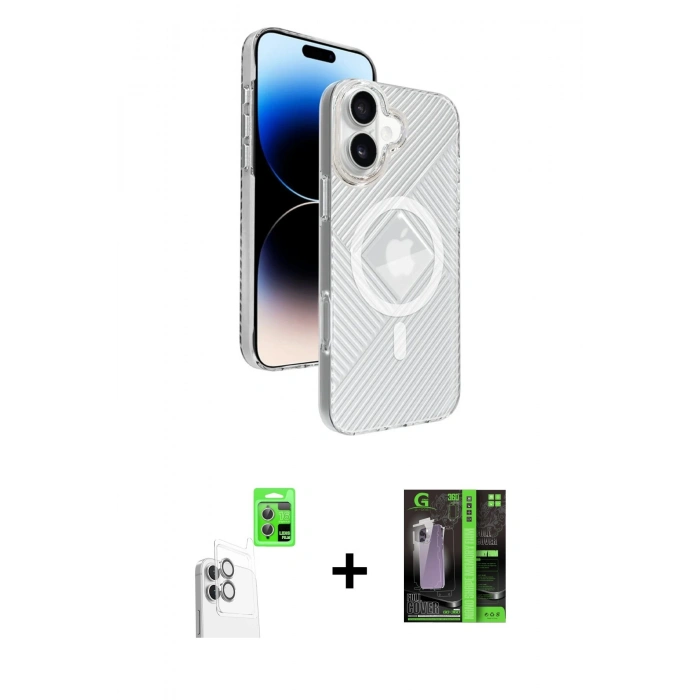 MARSİLYAN™- iPhone 16 Kılıf Nova Modern Prime - Şeffaf 360 Full Body Arka Koruyucu + Raze Metal Kamera Lens - BZ