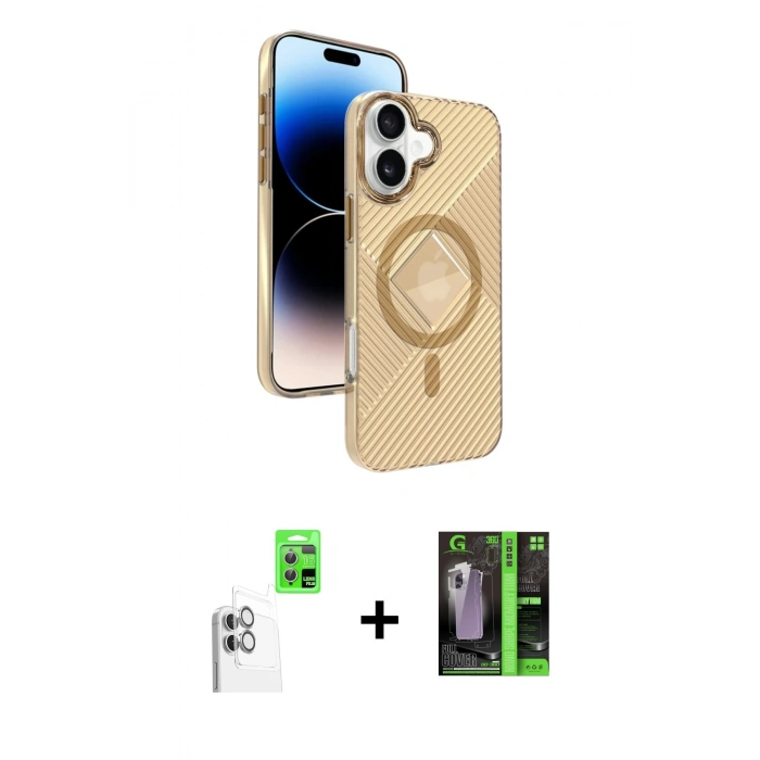 MARSİLYAN™- iPhone 16 Kılıf Nova Modern Prime - Şeffaf 360 Full Body Arka Koruyucu + Raze Metal Kamera Lens - BZ