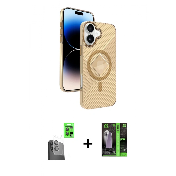 MARSİLYAN™- iPhone 16 Kılıf Nova Modern Prime - Şeffaf 360 Full Body Arka Koruyucu + Raze Metal Kamera Lens - SH