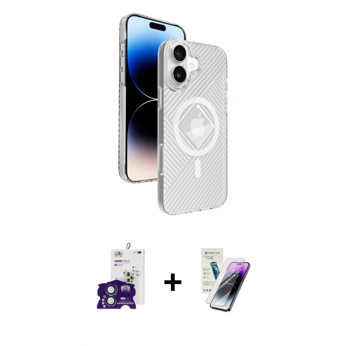 MARSİLYAN™- iPhone 16 Kılıf Nova Modern Prime - Şeffaf Pasifik Cam Ekran Koruyucu + Bilvis Titan Kamera Lens - YL