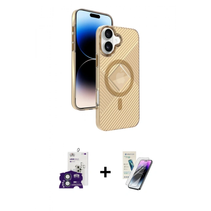 MARSİLYAN™- iPhone 16 Kılıf Nova Modern Prime - Şeffaf Pasifik Cam Ekran Koruyucu + Bilvis Titan Kamera Lens - YL