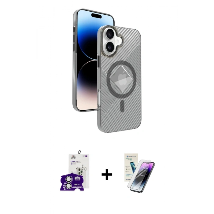 MARSİLYAN™- iPhone 16 Kılıf Nova Modern Prime - Şeffaf Pasifik Cam Ekran Koruyucu + Bilvis Titan Kamera Lens - GS