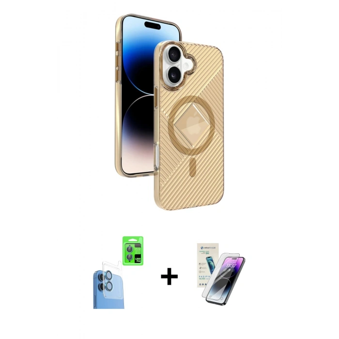 MARSİLYAN™- iPhone 16 Kılıf Nova Modern Prime - Şeffaf Pasifik Cam Ekran Koruyucu + Raze Metal Kamera Lens - LT