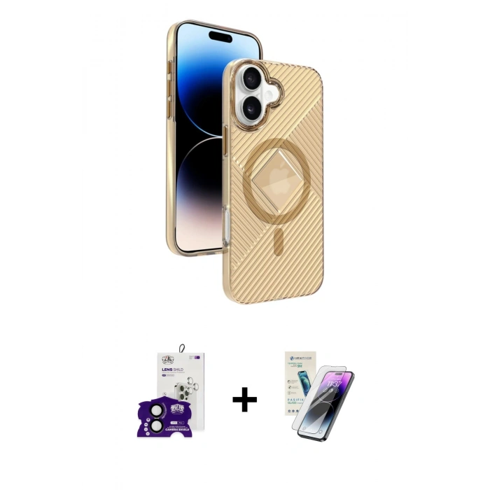 MARSİLYAN™- iPhone 16 Kılıf Nova Modern Prime - Şeffaf Pasifik Cam Ekran Koruyucu + Bilvis Titan Kamera Lens - SH