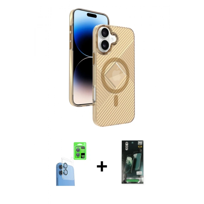 MARSİLYAN™- iPhone 16 Kılıf Nova Modern Prime - Siyah 360 Mat Full Body Arka Koruyucu + Raze Metal Kamera Lens - LT
